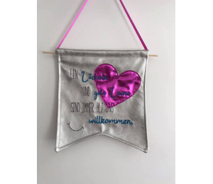 Stickdatei Wimpel wenden "Lächeln Willkommen"